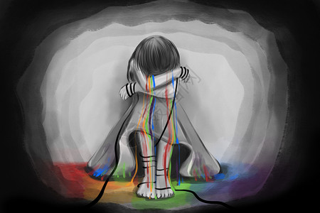 心理问题抑郁症患者的世界插画