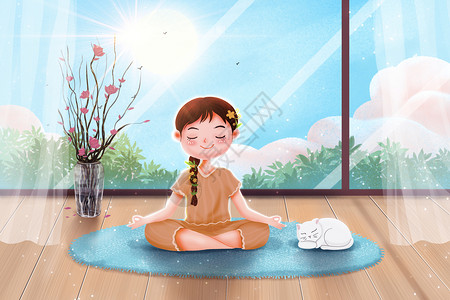 冥想瑜伽注意养生保健的女孩插画