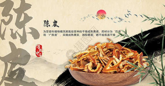 陈皮普洱茶传统中药之陈皮设计图片