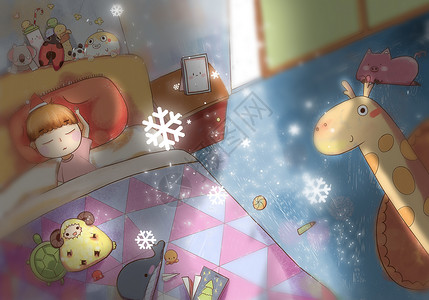 人偶娃娃睡梦中的小雪插画