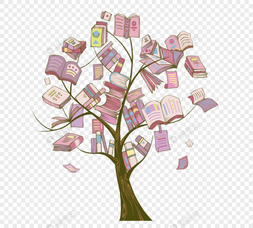 粉色知识树手绘元素书本教育图片