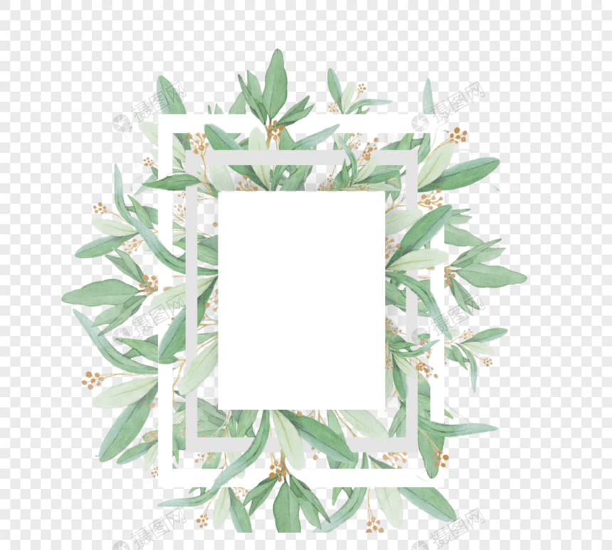 手绘绿叶自然几何框架图片