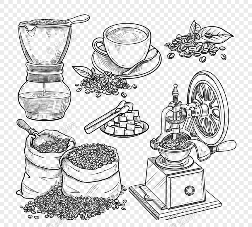 黑色手绘咖啡相关艺术线条图片