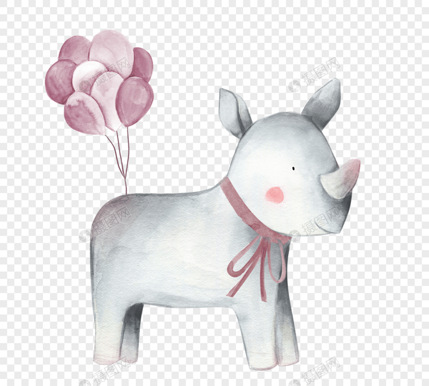 灰色犀牛气球红色可爱元素图片