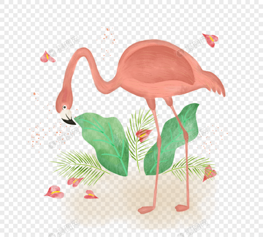 粉色水彩火烈鸟元素图片