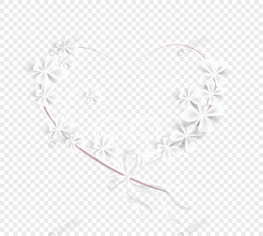婚礼爱心花卉剪纸立体质感花环图片