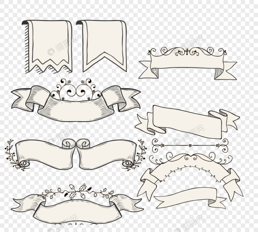 丝带手绘边框元素图片