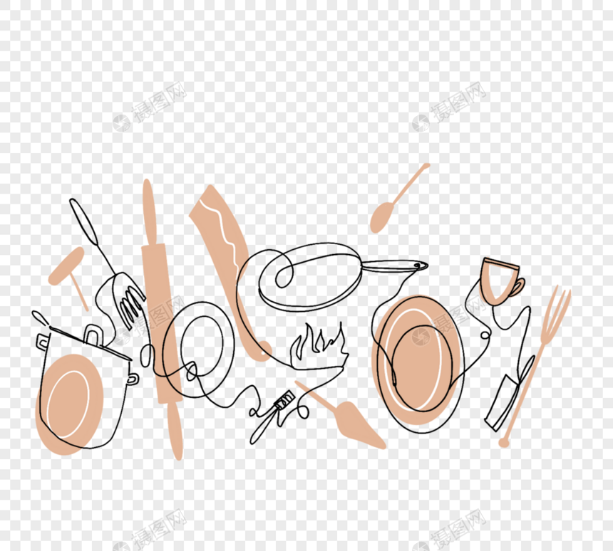 卡通手绘色块厨房餐具线条图片
