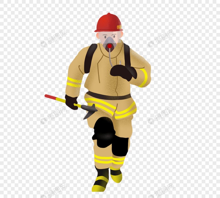手绘简笔画风格消防员人物形象图片