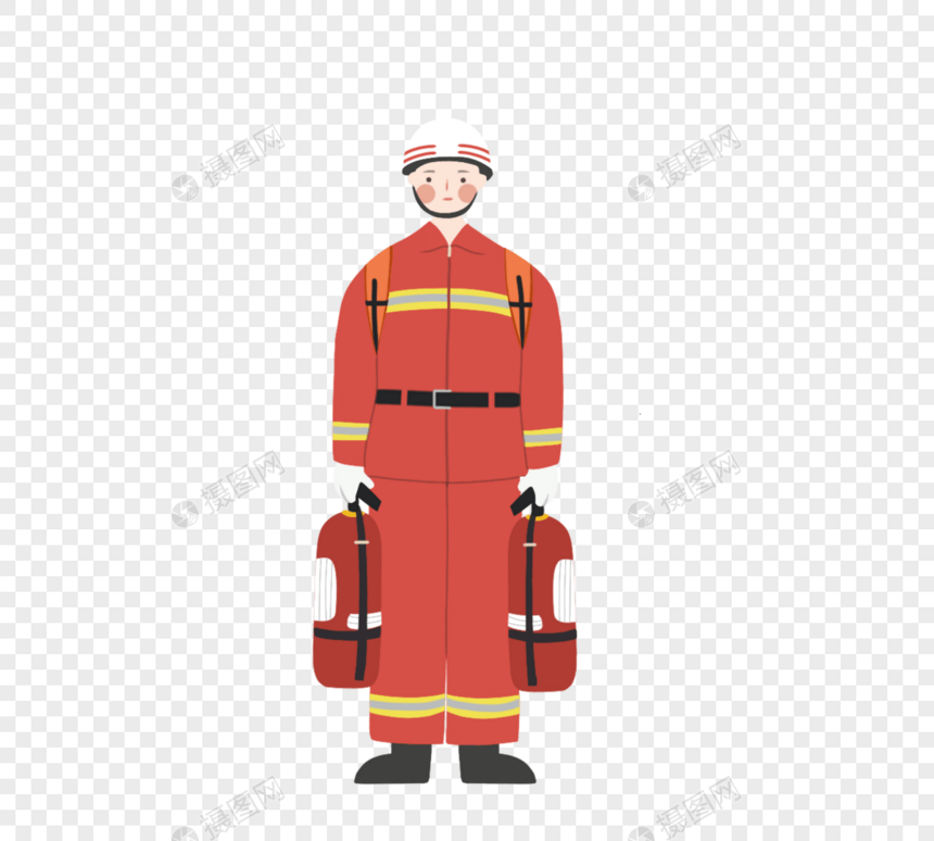 简约红色消防员人物形象元素图片