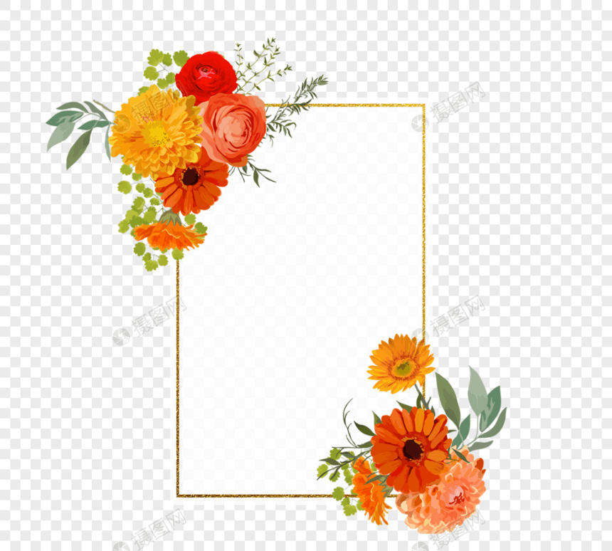 橘色复古春季花卉边框元素图片