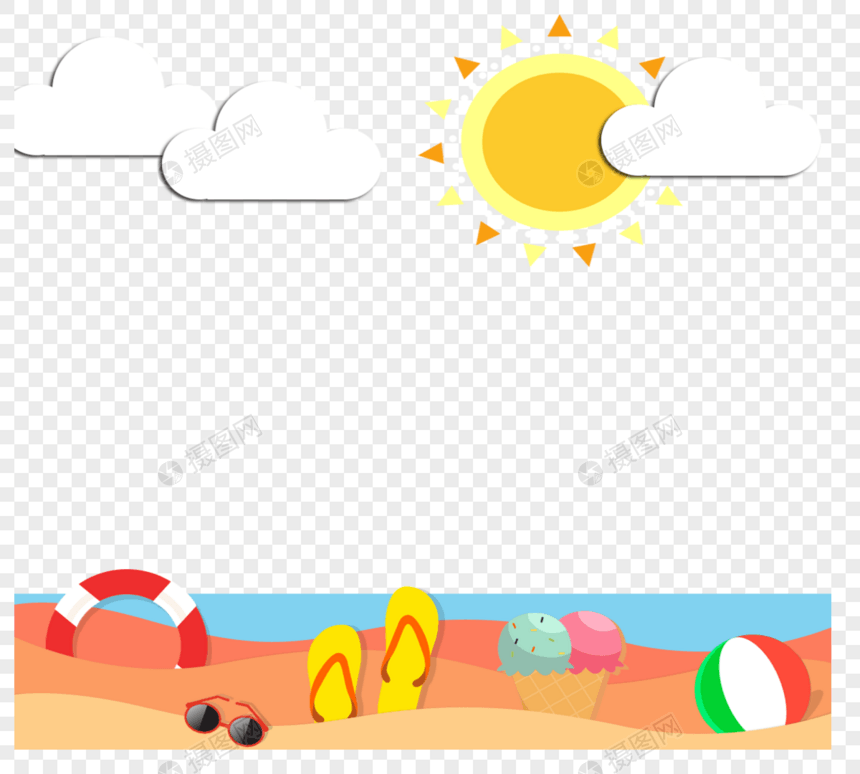 夏天剪纸沙滩风格边框图片