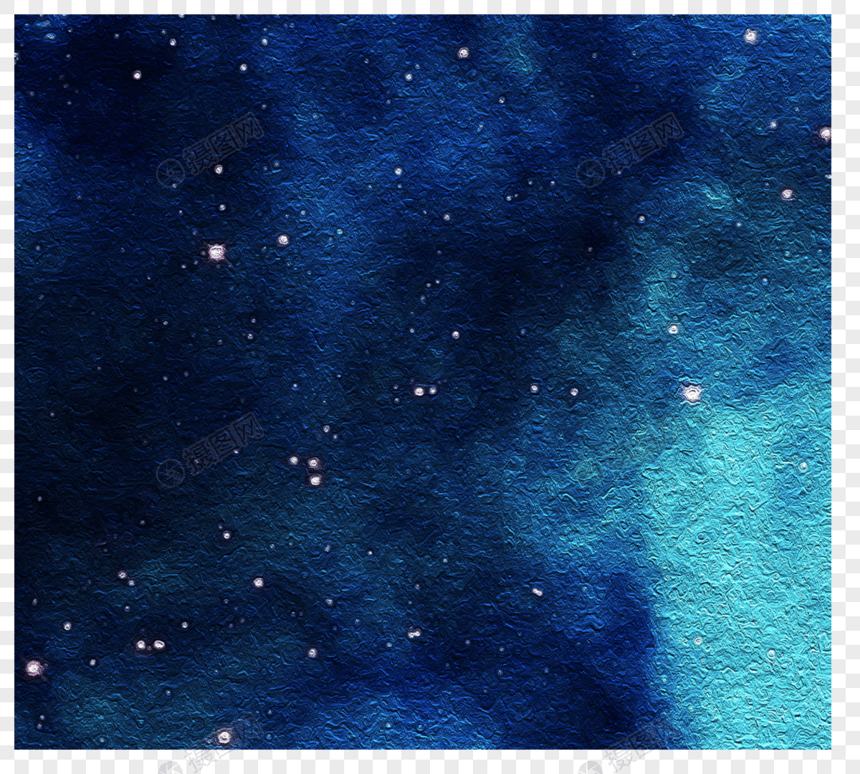 唯美浅蓝色星云手绘油画笔触星空图片