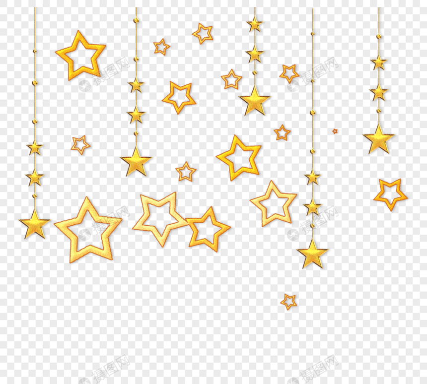 手绘金色立体星星随机划分元素图片