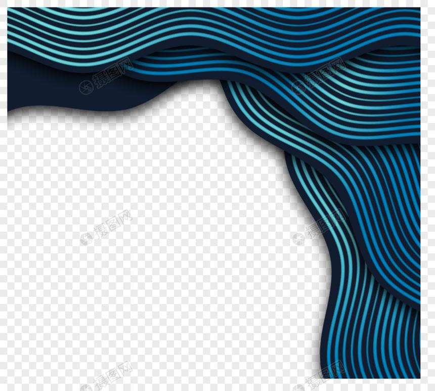 蓝色波浪曲线渐变商务边框图片