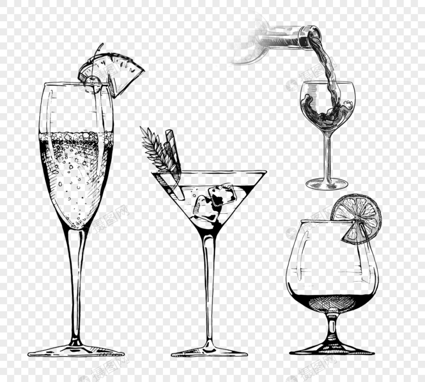 夏季酒杯饮料手绘酒杯线素描元素图片