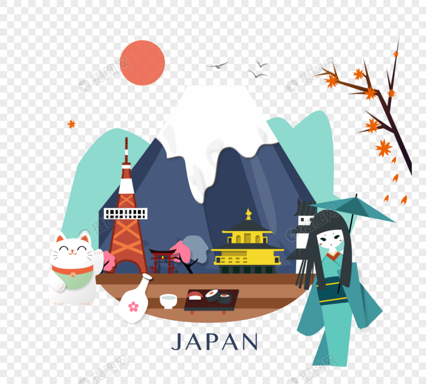 富士山日本旅游元素图片