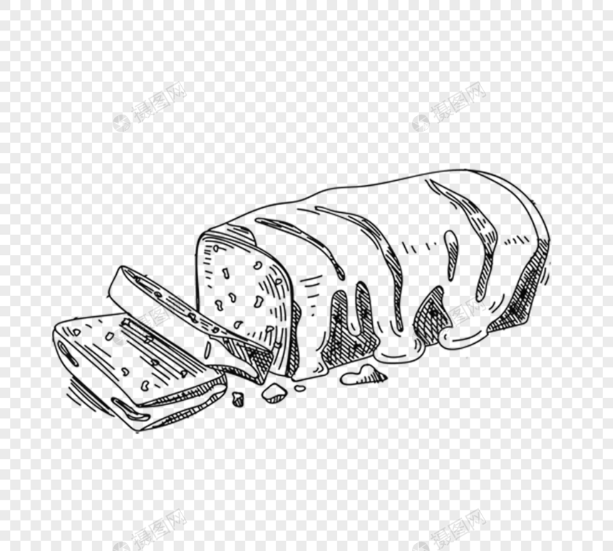 黑色手绘素描奶油面包图片