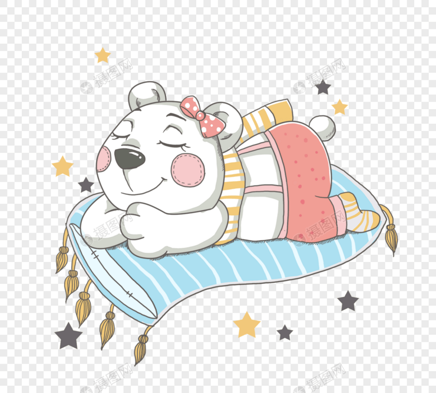 手绘趴在枕头上睡觉熊图片
