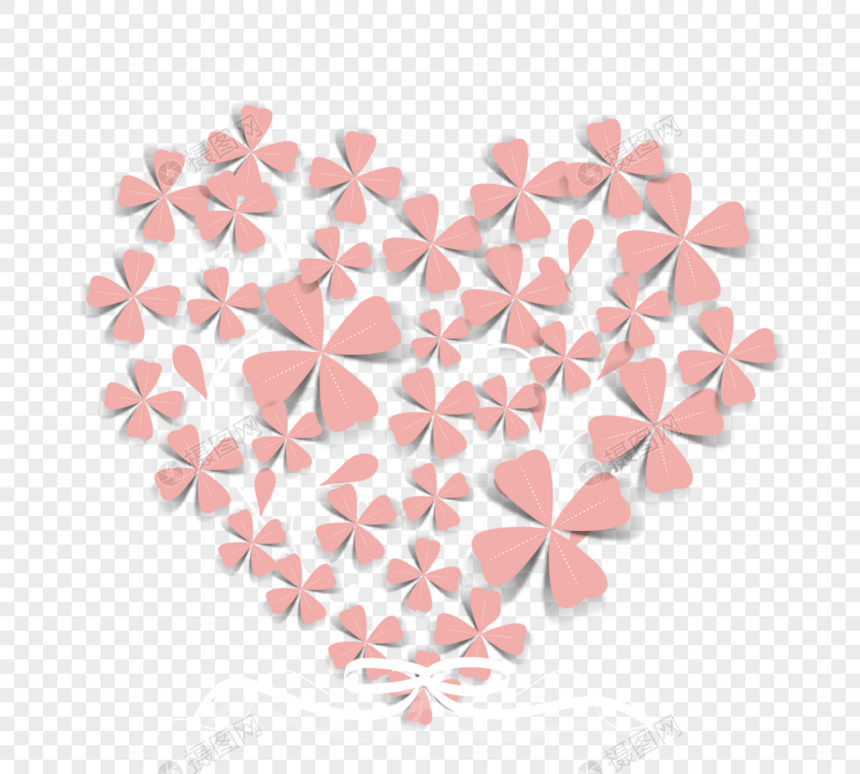 枫叶粉色欧式婚礼爱心剪纸风格四叶草丝带图片