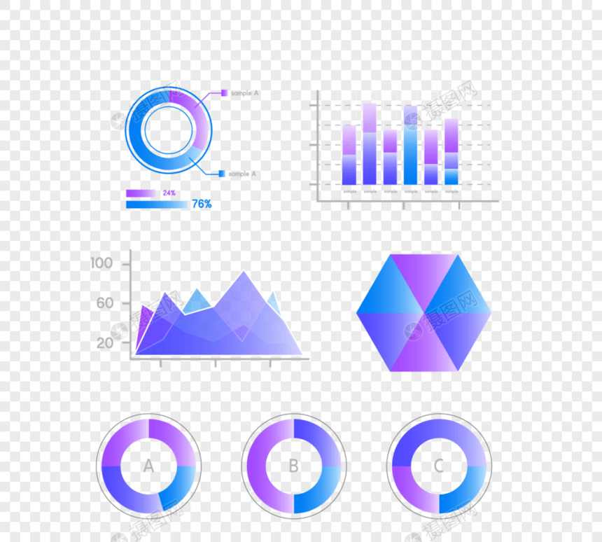 蓝紫色渐变趋势色商务可视化图标组图图片