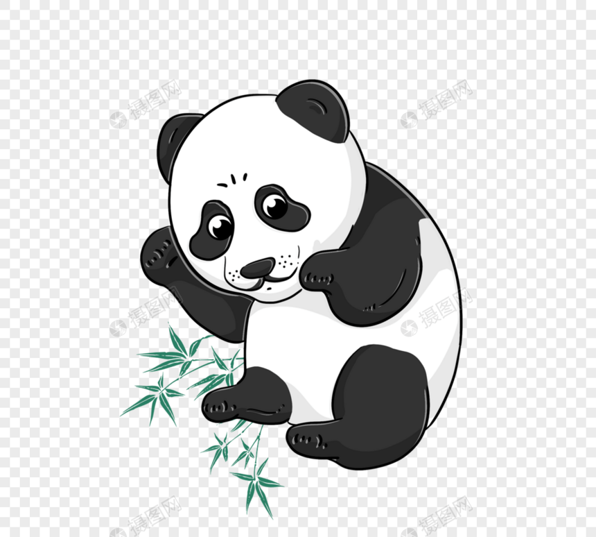 竹叶可爱手绘黑白熊猫图片