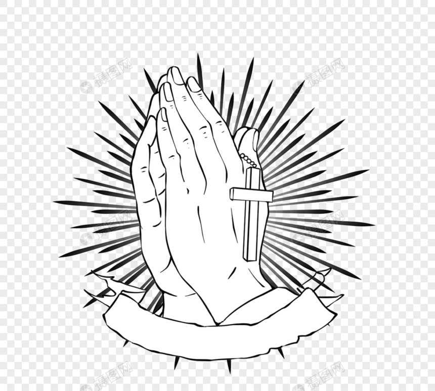 手绘手指交叉向上帝祈祷手势图片