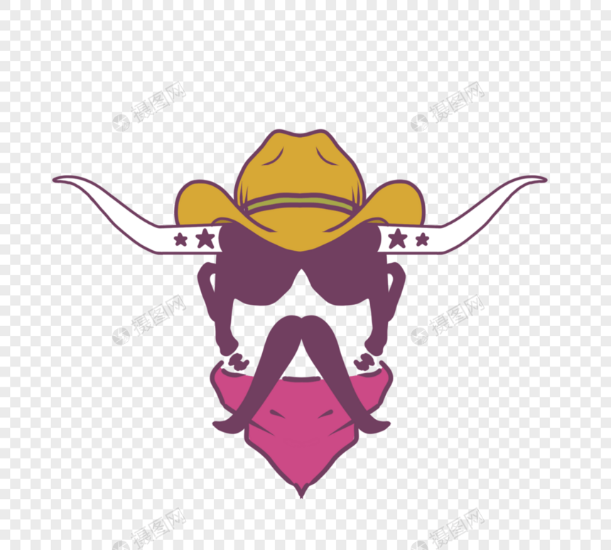 德州牛仔帽面巾牛角元素图片