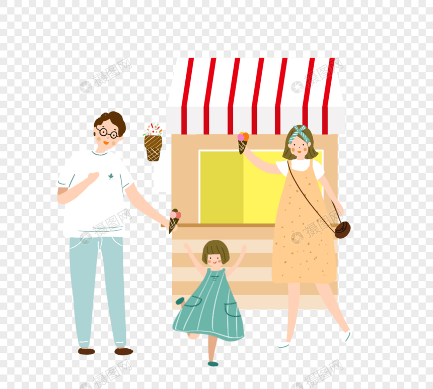 手绘父母亲节家庭活动场景元素图片