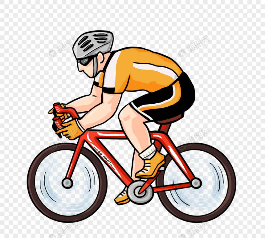 手绘带安全帽骑自行车人图片