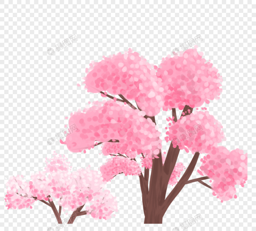 粉红色简约春节日式樱花树手绘素材图片