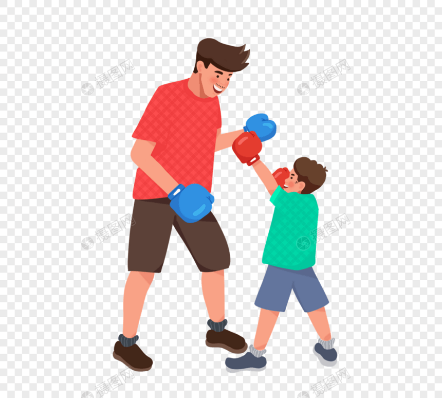 打拳击父子图片
