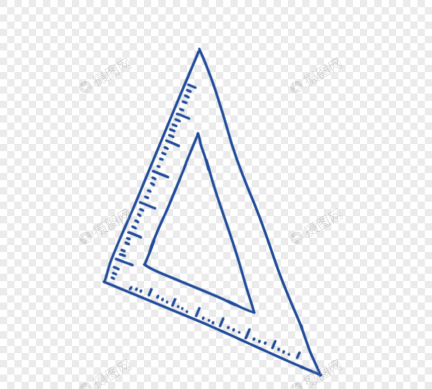 psd矢量手绘蓝色线型直角三角尺图片