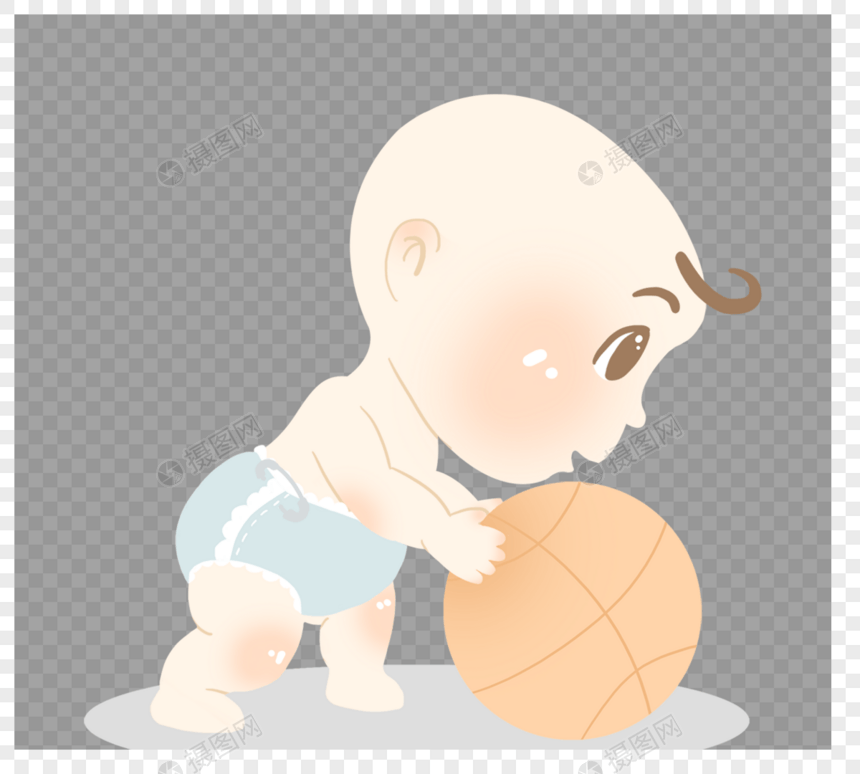 可爱卡通婴儿玩耍篮球图片