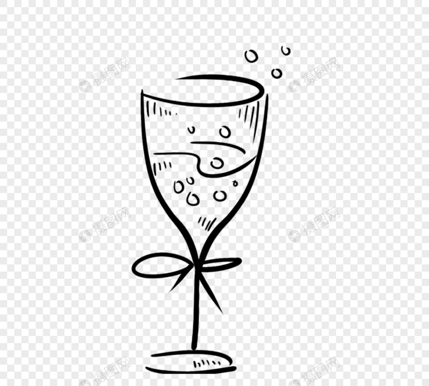 手绘黑白线描婚礼酒杯图图片