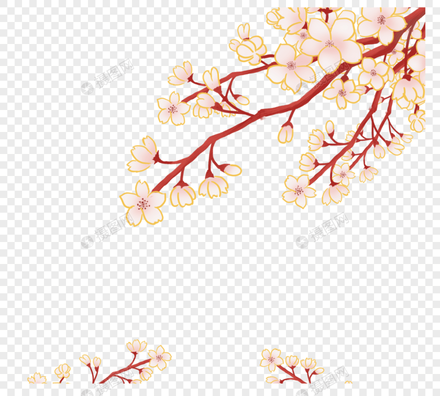 简单手褪色粉红色白色樱花分支元素图片