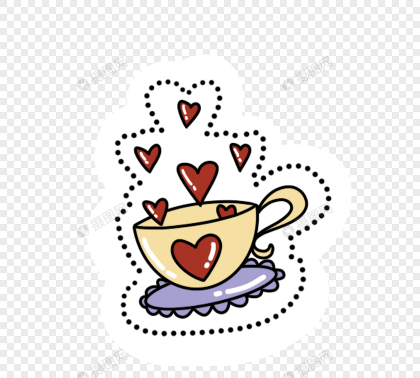 情人节手绘爱茶杯元素图片