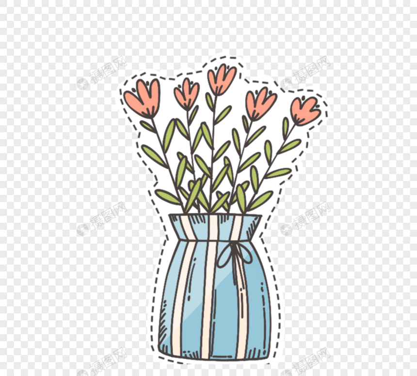 彩色花朵扁平花朵花瓶图片