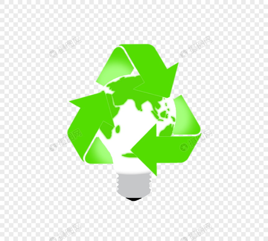 绿色灯泡地球可循环标志图片