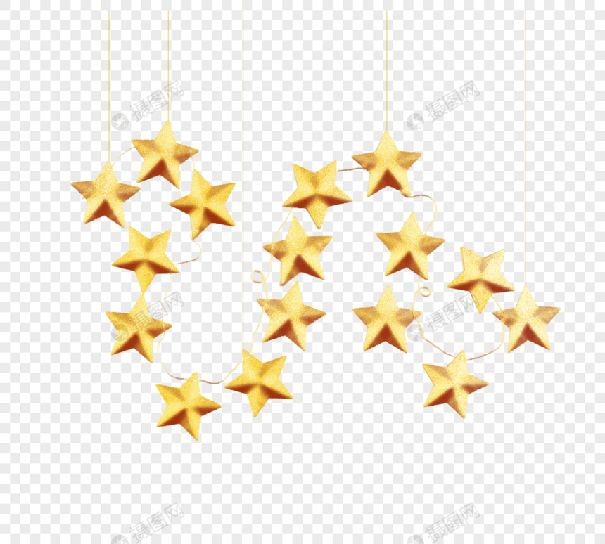 金色立体星星挂件元素图片