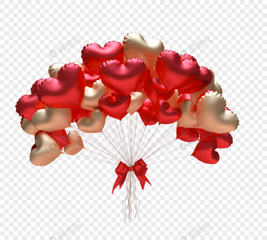 一堆红色浪漫立体声爱情气球模型图片