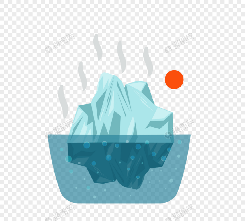 扁平风格蓝色冰山融化公益元素图片