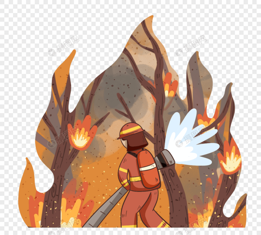 创意卡通消防员灭火元素图片