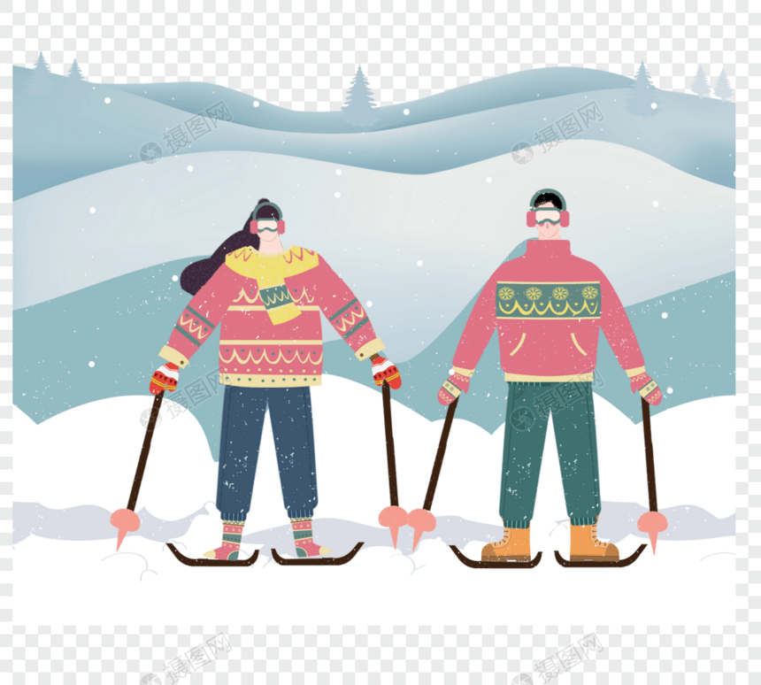 冬季夫妇滑雪图片