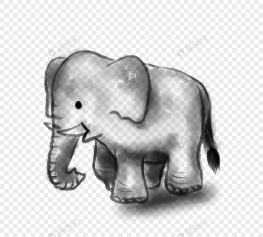 灰色手绘水墨大象图片