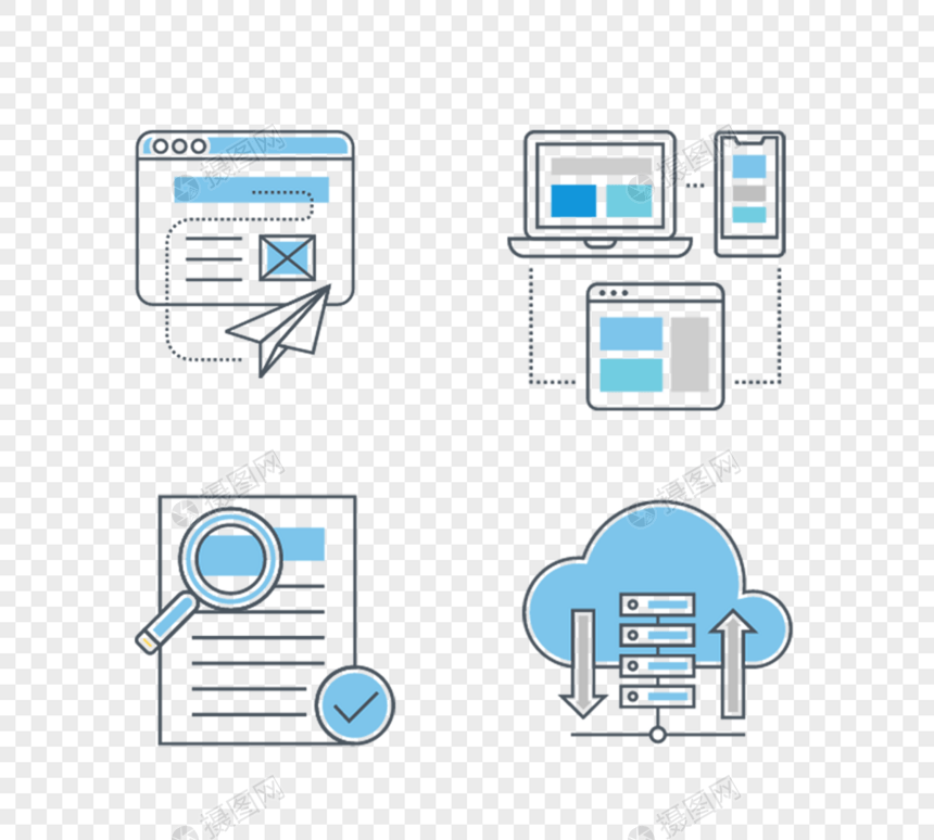 卡通线性电脑云端图标套图图片