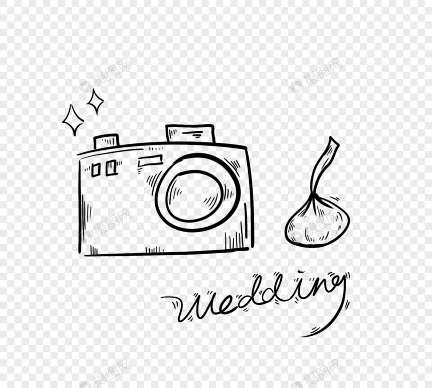 手绘黑色线描婚礼摄相机图片