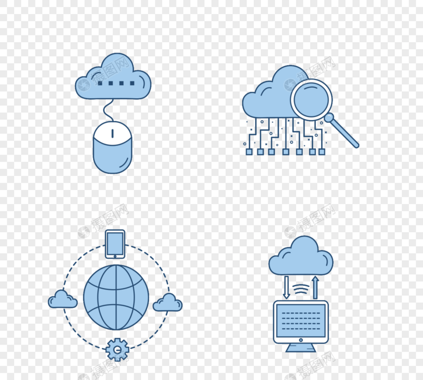 蓝色线条电脑云端图标图片