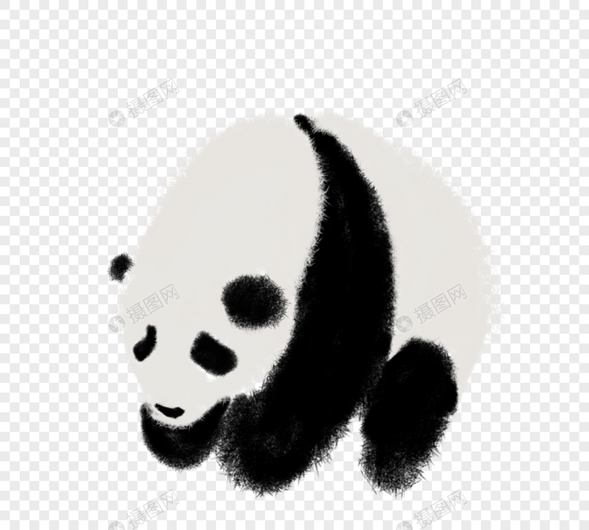 黑白大熊猫手绘水墨插图图片