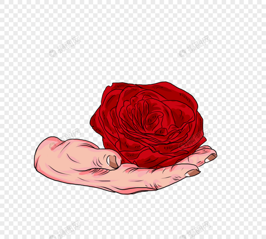 手捧红色玫瑰花元素图片